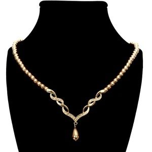 Rose Gold Colored Faux Pearl Bridal Necklace